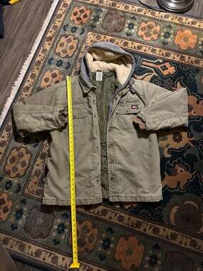 Vintage Genuine Dickies Hooded Canvas Work Jacket Quilt Lined Green Large